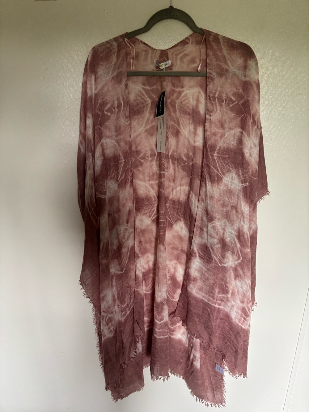 Woven Heart Pink Tie-Dye Open Front Kimono